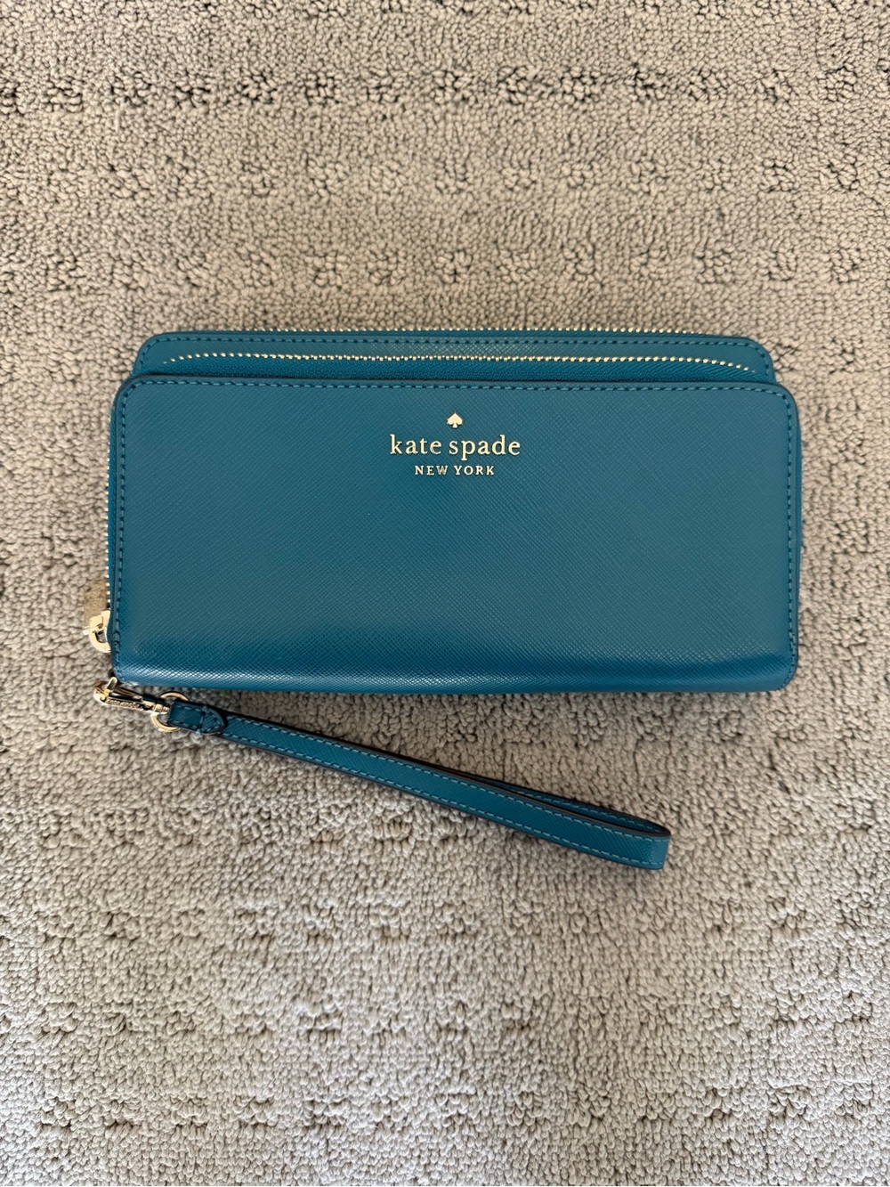 Kate Spade Large Teal Zip-Around Wristlet Wallet